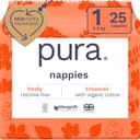 Pura luiers voor pasgeborenen, maat 1 (2–5 kg), 1 verpakking (25 luiers), perfect voor een gevoelige huid, biokatoen, vochtindicator, uitsparing voor de navelstreng, nieuwe maattabel